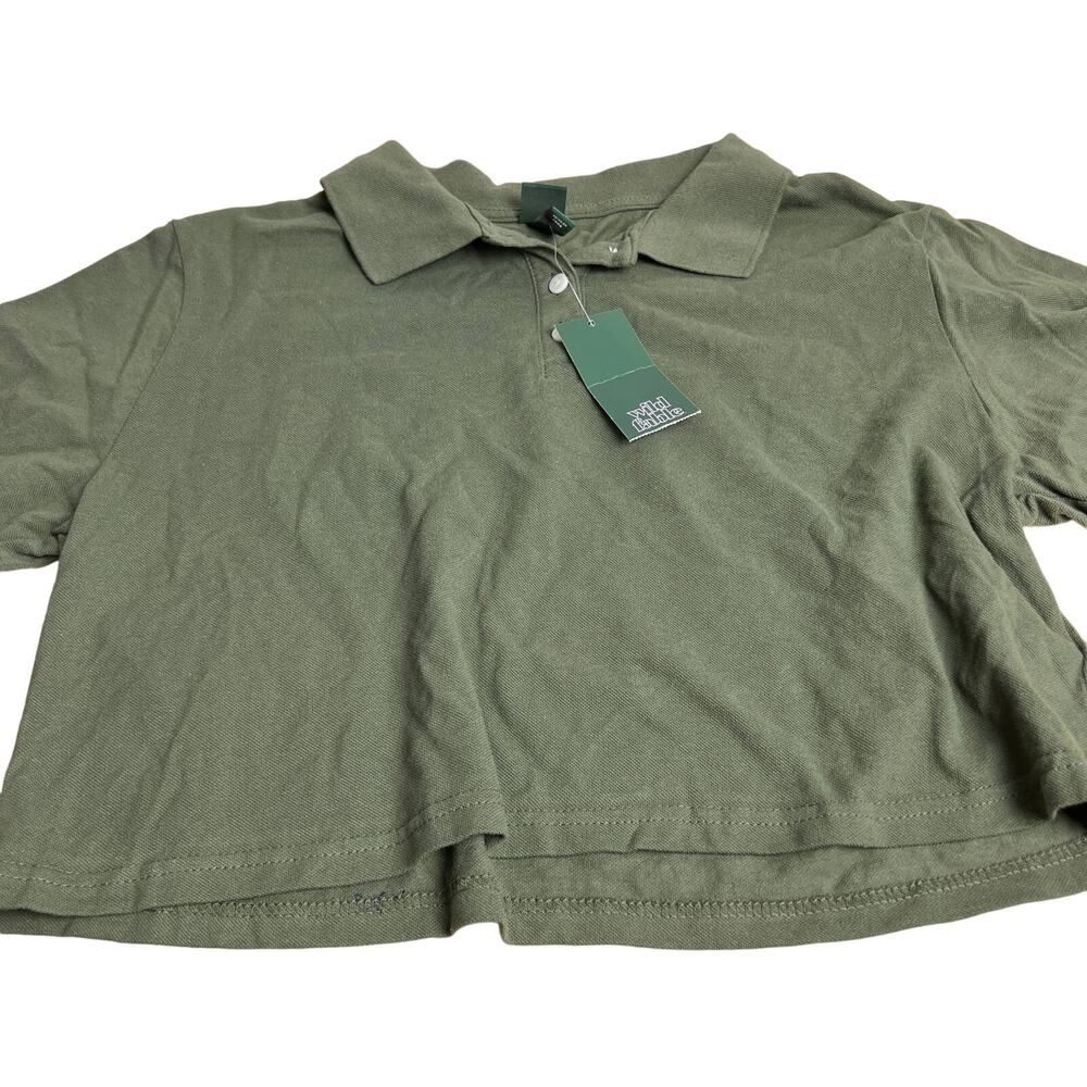 Wild Fable Women's Olive Green Short Sleeve Cropped Polo T-Shirt - XXL - NWT